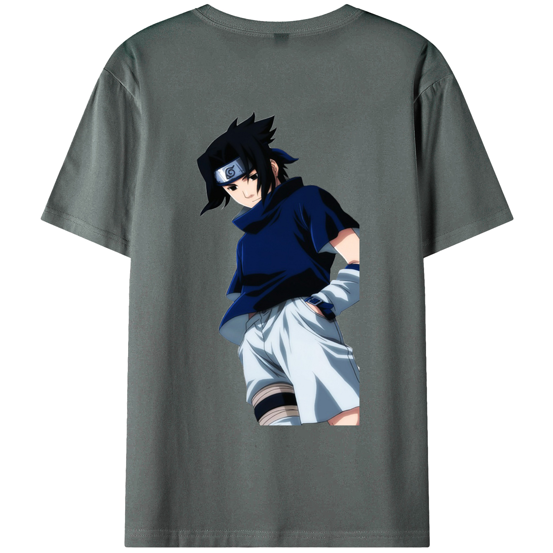 （画像用） NARUTO -ナルト- うちは サスケ Uchiha Sasuke 綿100％ メンズ半袖Tシャツ（バックプリント） 通気性